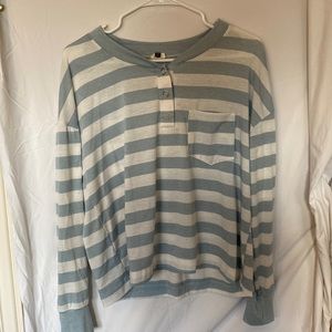 blue and white striped long sleeve shirt